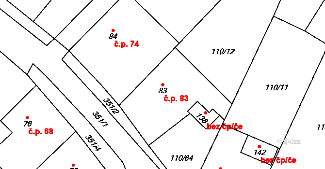 Vejvanovice 83 na parcele st. 83 v KÚ Vejvanovice, Katastrální mapa