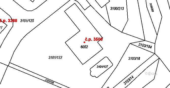 Břeclav 3500 na parcele st. 6052 v KÚ Břeclav, Katastrální mapa