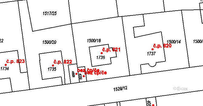 Beroun-Město 821, Beroun na parcele st. 1736 v KÚ Beroun, Katastrální mapa