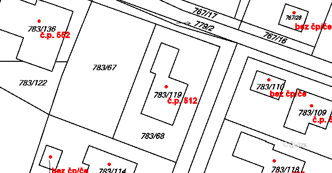 Senec 512, Zruč-Senec na parcele st. 783/119 v KÚ Senec u Plzně, Katastrální mapa