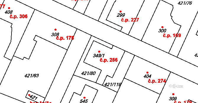 Nemošice 256, Pardubice na parcele st. 349/1 v KÚ Nemošice, Katastrální mapa