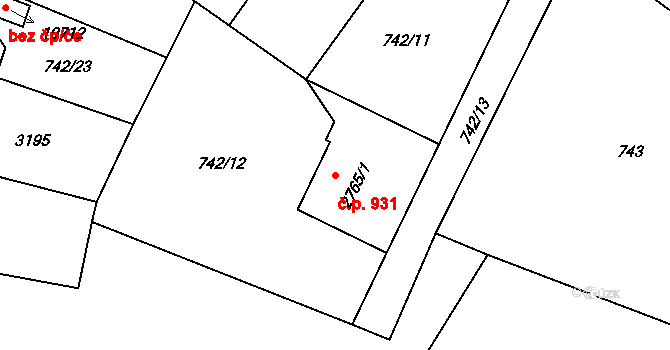 Bílé Předměstí 931, Pardubice na parcele st. 2765/1 v KÚ Pardubice, Katastrální mapa