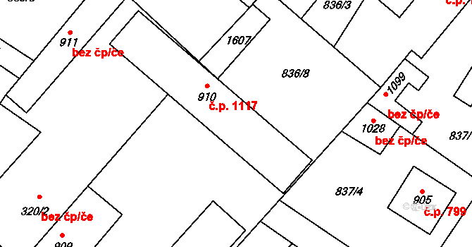 Kostelec nad Labem 1117 na parcele st. 910 v KÚ Kostelec nad Labem, Katastrální mapa