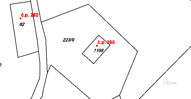 Ládeves 265, Kamenice na parcele st. 1168 v KÚ Ládví, Katastrální mapa