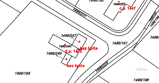 Brumov-Bylnice 79436323 na parcele st. 1496/247 v KÚ Bylnice, Katastrální mapa