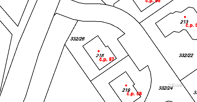 Tvoršovice 57, Bystřice na parcele st. 218 v KÚ Tvoršovice, Katastrální mapa
