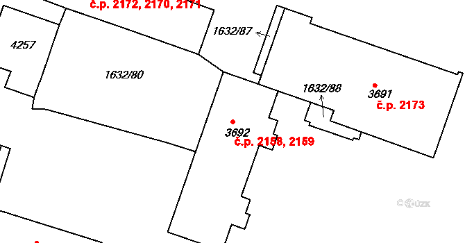 Rakovník II 2158,2159, Rakovník na parcele st. 3692 v KÚ Rakovník, Katastrální mapa
