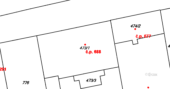 Karlín 688, Praha na parcele st. 473/1 v KÚ Karlín, Katastrální mapa