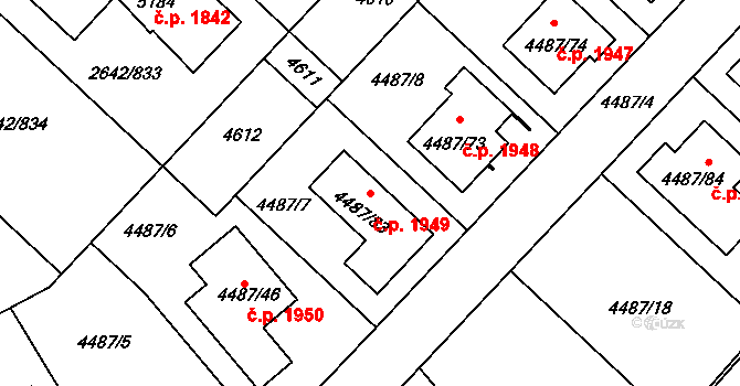 Kuřim 1949 na parcele st. 4487/83 v KÚ Kuřim, Katastrální mapa