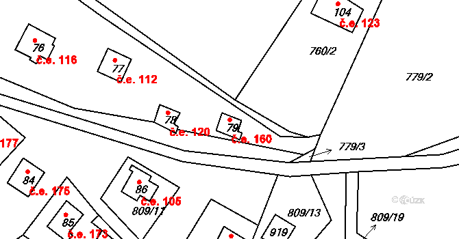 Újezd nade Mží 160 na parcele st. 79 v KÚ Újezd nade Mží, Katastrální mapa