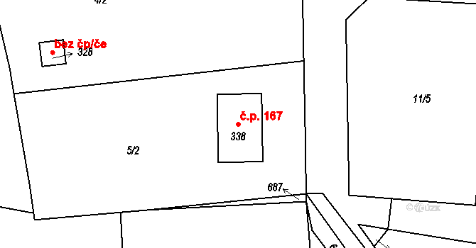 Ledce 167 na parcele st. 338 v KÚ Ledce u Mladé Boleslavi, Katastrální mapa