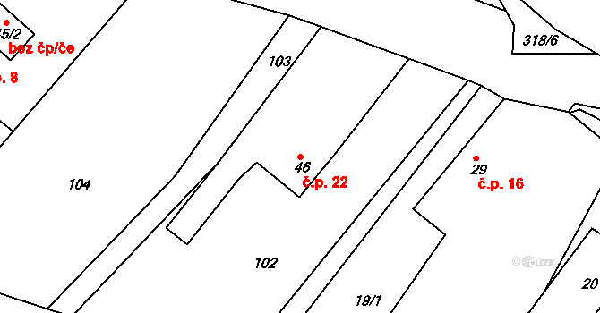 Souboř 22, Ledeč nad Sázavou na parcele st. 46 v KÚ Souboř, Katastrální mapa