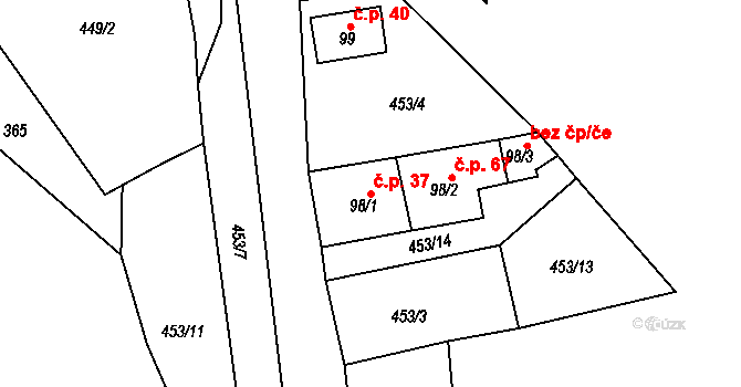 Mrzkovice 37, Světlá nad Sázavou na parcele st. 98/1 v KÚ Mrzkovice, Katastrální mapa