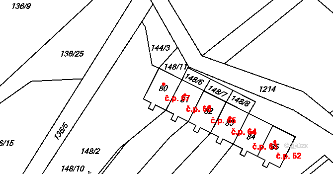 Ovesná Lhota 67 na parcele st. 80 v KÚ Ovesná Lhota, Katastrální mapa