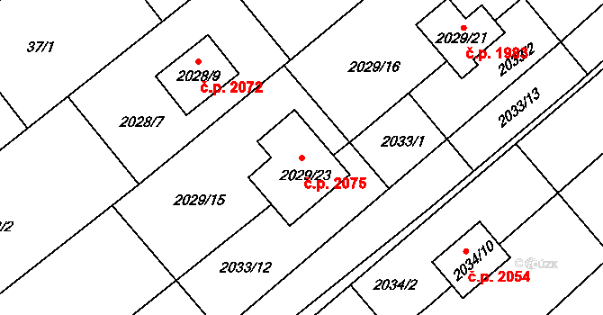 Hlučín 2075 na parcele st. 2029/23 v KÚ Hlučín, Katastrální mapa