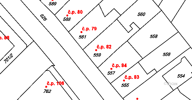 Bedihošť 82 na parcele st. 559 v KÚ Bedihošť, Katastrální mapa