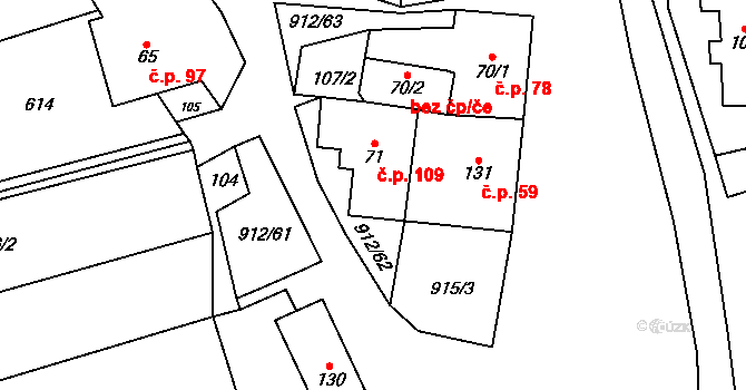 Drahany 109 na parcele st. 71 v KÚ Drahany, Katastrální mapa
