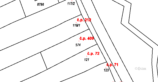 Horní Němčí 409 na parcele st. 574 v KÚ Horní Němčí, Katastrální mapa
