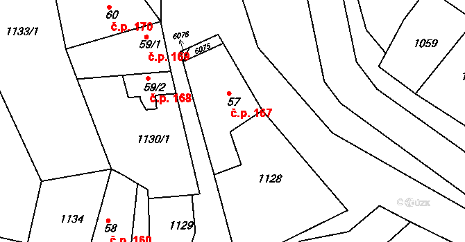 Jevišovice 167 na parcele st. 57 v KÚ Jevišovice, Katastrální mapa