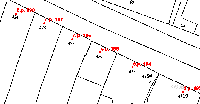 Oleksovice 195 na parcele st. 420 v KÚ Oleksovice, Katastrální mapa
