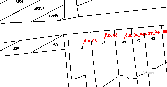 Císařov 93 na parcele st. 34 v KÚ Císařov, Katastrální mapa