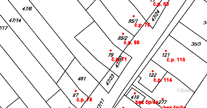 Přerov XI-Vinary 71, Přerov na parcele st. 79 v KÚ Vinary u Přerova, Katastrální mapa