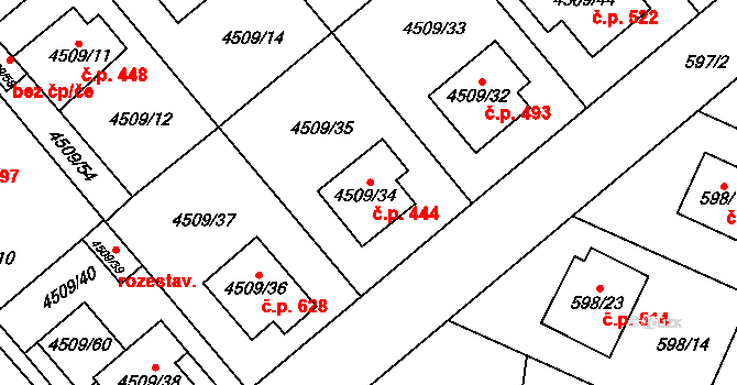 Žižkov 444, Kutná Hora na parcele st. 4509/34 v KÚ Kutná Hora, Katastrální mapa