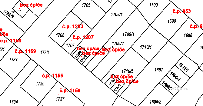 Litoměřice 116547324 na parcele st. 1709/2 v KÚ Litoměřice, Katastrální mapa