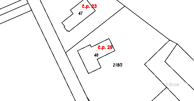 Homole 25, Drhovy na parcele st. 46 v KÚ Homole u Nechalova, Katastrální mapa