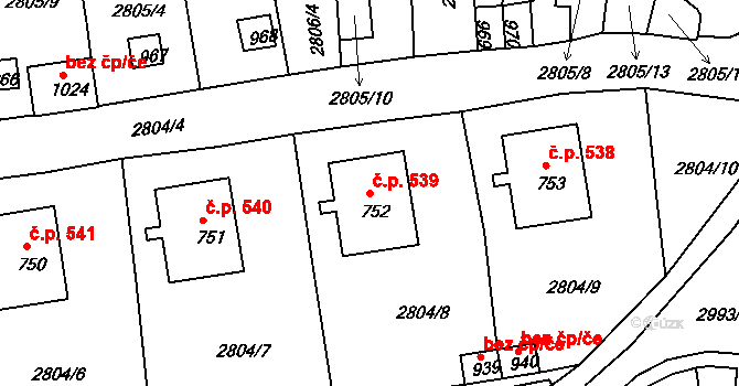 Teplá 539 na parcele st. 752 v KÚ Teplá, Katastrální mapa