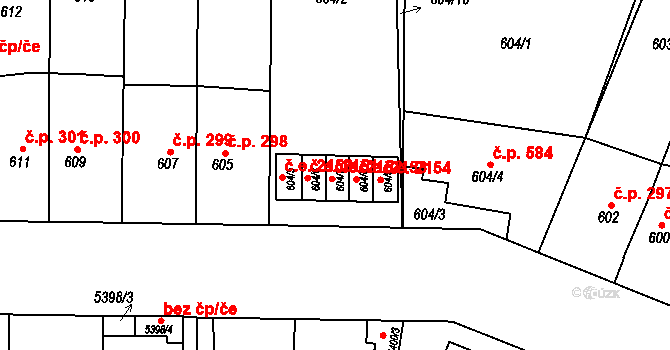 Jihlava 2152 na parcele st. 604/7 v KÚ Jihlava, Katastrální mapa