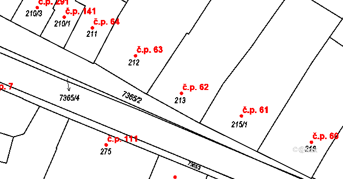 Telč-Štěpnice 62, Telč na parcele st. 213 v KÚ Telč, Katastrální mapa