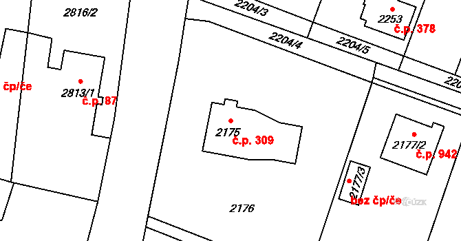 Vratimov 309 na parcele st. 2175 v KÚ Vratimov, Katastrální mapa