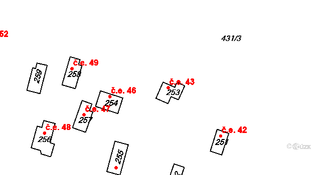 Sedlčánky 43, Čelákovice na parcele st. 253 v KÚ Sedlčánky, Katastrální mapa