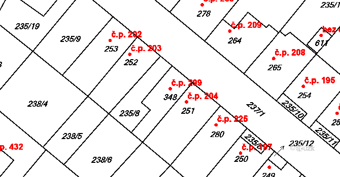 Lázně Toušeň 299 na parcele st. 348 v KÚ Lázně Toušeň, Katastrální mapa