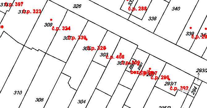 Telnice 408 na parcele st. 303 v KÚ Telnice u Brna, Katastrální mapa