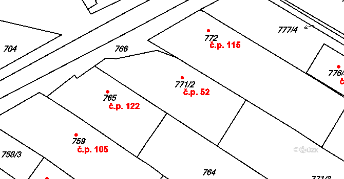 Skoronice 52 na parcele st. 771/2 v KÚ Skoronice, Katastrální mapa
