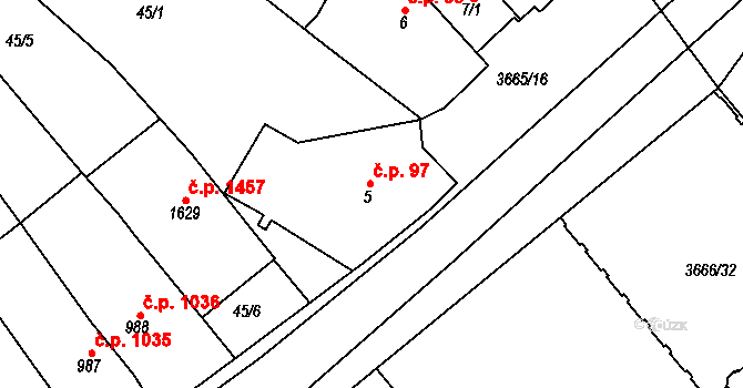Veselí nad Moravou 97 na parcele st. 5 v KÚ Veselí-Předměstí, Katastrální mapa