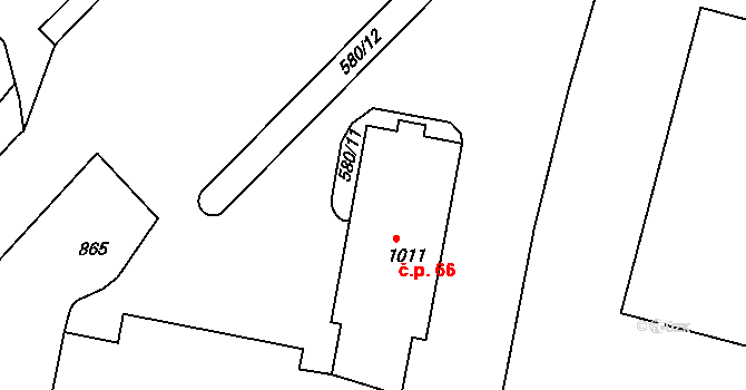 Kamenice 66 na parcele st. 1011 v KÚ Těptín, Katastrální mapa