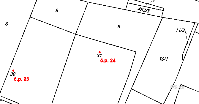 Chvalkovice 24, Dešná na parcele st. 31 v KÚ Chvalkovice u Dešné, Katastrální mapa