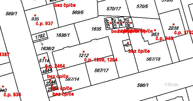 Blansko 1209,1294 na parcele st. 1212 v KÚ Blansko, Katastrální mapa
