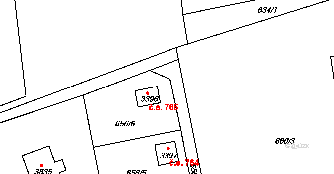 Ostravice 765 na parcele st. 3396 v KÚ Staré Hamry 2, Katastrální mapa