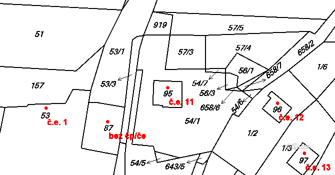 Kořen 11, Olbramov na parcele st. 95 v KÚ Kořen, Katastrální mapa