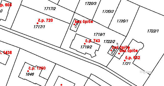 Tachov 743 na parcele st. 1719/2 v KÚ Tachov, Katastrální mapa
