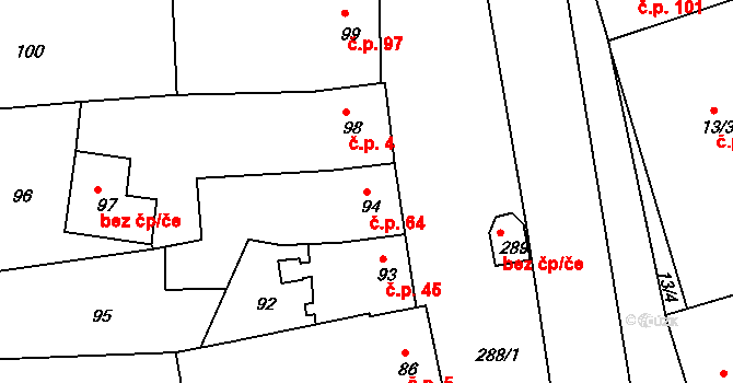 Medlov 64, Zborovice na parcele st. 94 v KÚ Medlov u Zborovic, Katastrální mapa