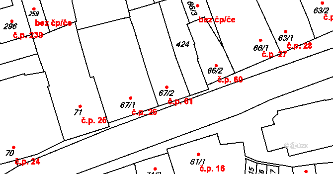 Bohuňovice 61 na parcele st. 67/2 v KÚ Bohuňovice, Katastrální mapa