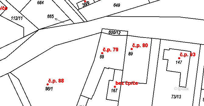 Dušníky 79 na parcele st. 88 v KÚ Dušníky, Katastrální mapa