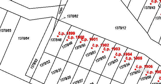 Roudnice nad Labem 1901 na parcele st. 1378/50 v KÚ Roudnice nad Labem, Katastrální mapa