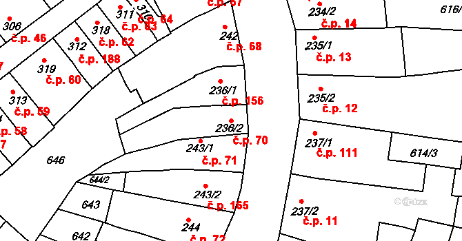 Rybárny 70, Uherské Hradiště na parcele st. 236/2 v KÚ Uherské Hradiště, Katastrální mapa