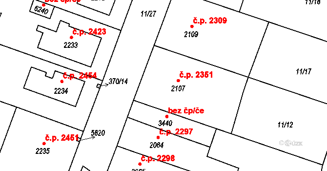 Břeclav 2351 na parcele st. 2107 v KÚ Břeclav, Katastrální mapa